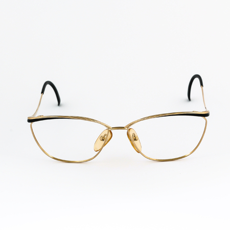 Old vintage sun glasses on white back groundの写真素材