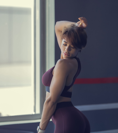 beautiful shot hair model fitness shootの写真素材