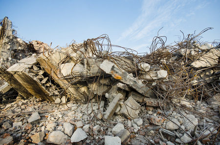 Rubble and scrap remaining after the demolition of the buildingの写真素材