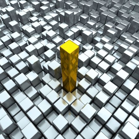 Golden box and many steel boxesの写真素材