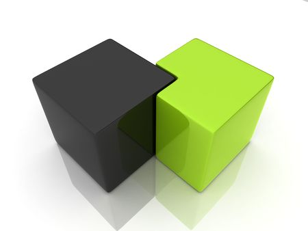 union of black and green cubeの写真素材