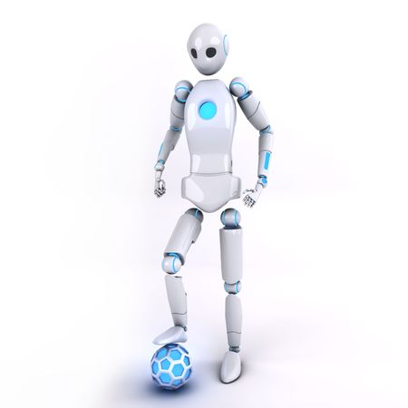 Robot with soccer ballの写真素材