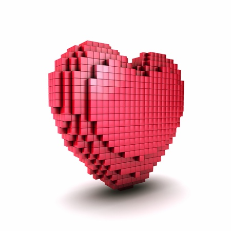 Conceptual symbol of  red voxel heart from cubes  Pixel heart iconの写真素材