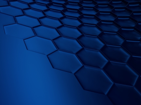 Elegant blue metallic background with hexagon pattern and space for textの写真素材