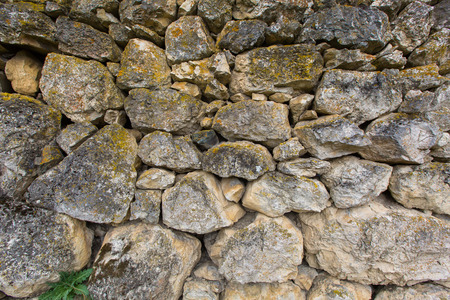 Russia, the Caucasus, North Ossetia. Detail of the stone walls of ancient settlements and battle towers.の写真素材
