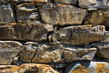 Russia, the Caucasus, North Ossetia. Detail of the stone walls of ancient settlements and battle towers.の写真素材