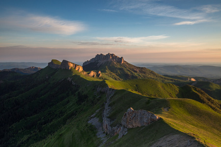 Russia, timelapse. The formation and movement of clouds over the summer slopes of Adygea Bolshoy Thach and the Caucasus Mountainsの写真素材