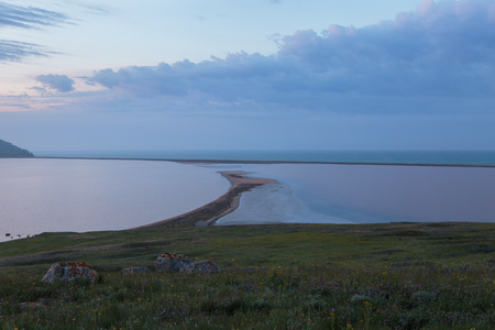 Russia. The movement of clouds in the spring in the steppe part of the Crimea peninsula at Cape Opuk.の写真素材