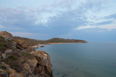 Russia. The movement of clouds in the spring in the steppe part of the Crimea peninsula at Cape Opuk.の写真素材