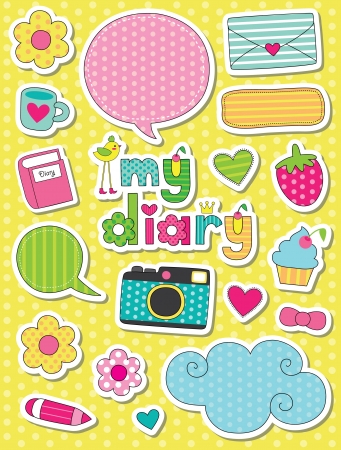 dear diary scrapbook elements  vector illustrationのイラスト素材