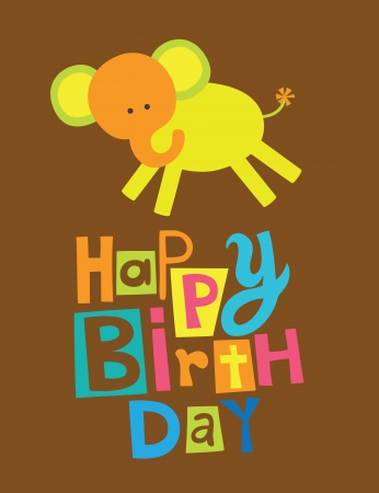 cute happy birthday card with fun elephant.のイラスト素材