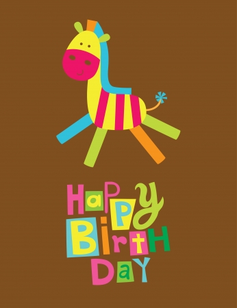 cute happy birthday card with fun zebra.のイラスト素材
