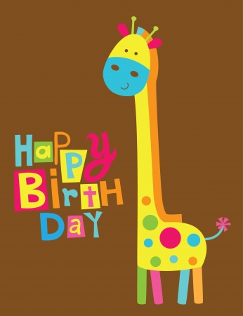 cute happy birthday card with fun giraffe. のイラスト素材