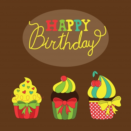 cute happy birthday card with cupcake  vector illustrationのイラスト素材