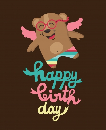 cute happy birthday card with nice bear  vector illustrationのイラスト素材