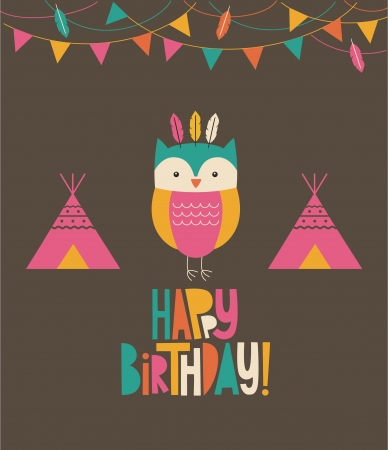 owl birthday card design.のイラスト素材