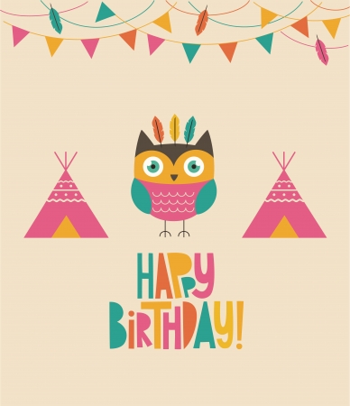 owl birthday card design. のイラスト素材