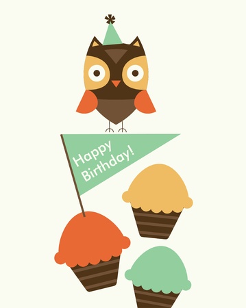 happy owl birthday card design. のイラスト素材