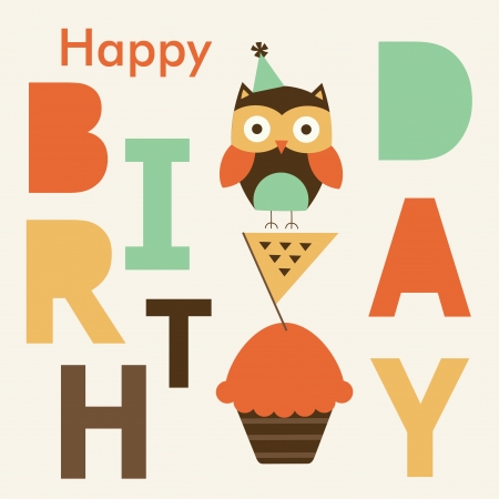 happy owl birthday card design. のイラスト素材