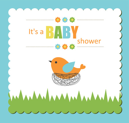 baby shower card with cute bird. vector illustrationのイラスト素材