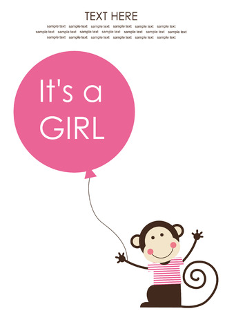 cute baby girl shower with fun monkey. vector illustrationのイラスト素材