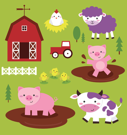 fun farm animals collection. vector illustrationのイラスト素材