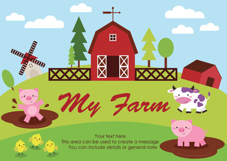 my farm fun card design. vector illustrationのイラスト素材