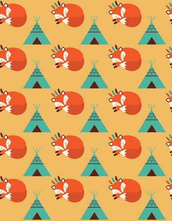 cute seamless pattern with indian fox. vector illustrationのイラスト素材