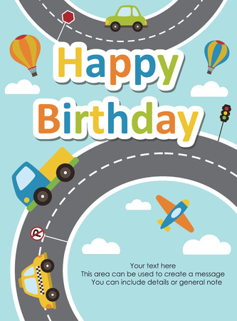 happy birthday vehicle card. vector illustrationのイラスト素材