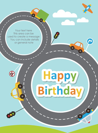 happy birthday vehicle card. vector illustrationのイラスト素材