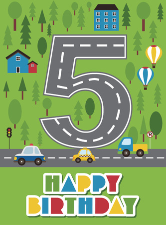 happy birthday vehicle card. vector illustrationのイラスト素材