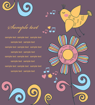 cute bird over flower. vector illustrationのイラスト素材