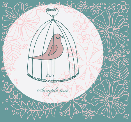 cute bird in cage. vector illustrationのイラスト素材