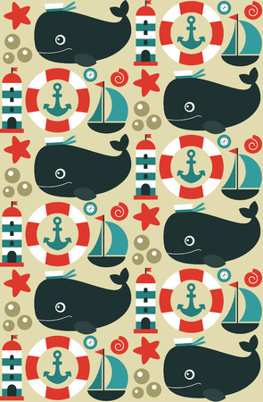 seamless sea pattern design. vector illustrationのイラスト素材