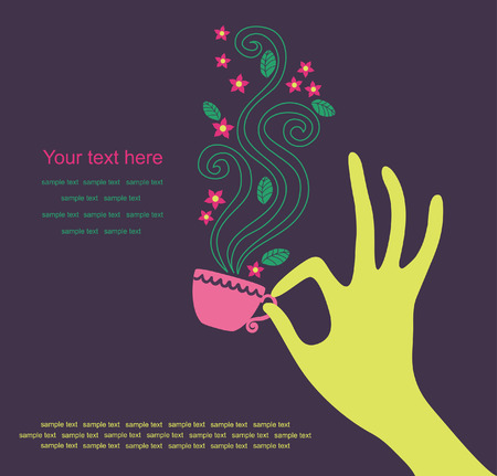 feminine hand with a cup of tea. vector illustrationのイラスト素材
