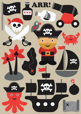 pirate objects collection. vector illustrationのイラスト素材