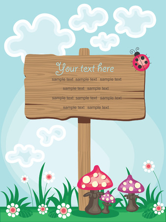 wooden board over cute nature scene. vector illustrationのイラスト素材