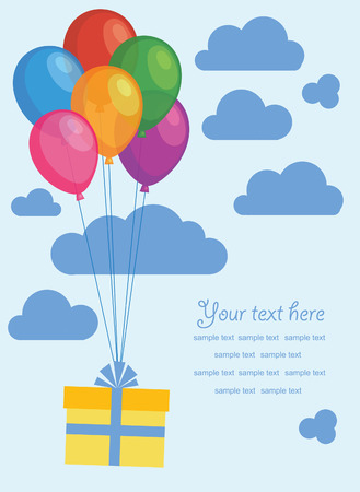 gift with balloons over blue sky. vector illustrationのイラスト素材