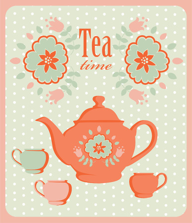 vintage card with tea pot. のイラスト素材