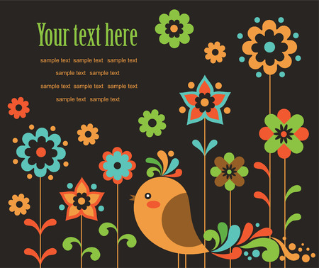 cute card with deco bird.のイラスト素材