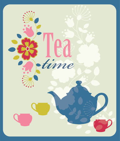 vintage card with teapot. のイラスト素材