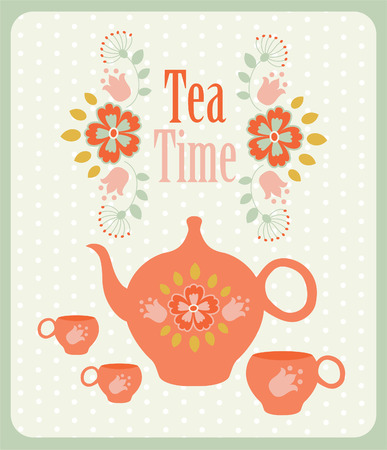 vintage card with tea pot. のイラスト素材