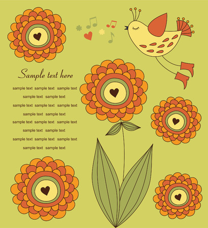 cute bird over flower. のイラスト素材