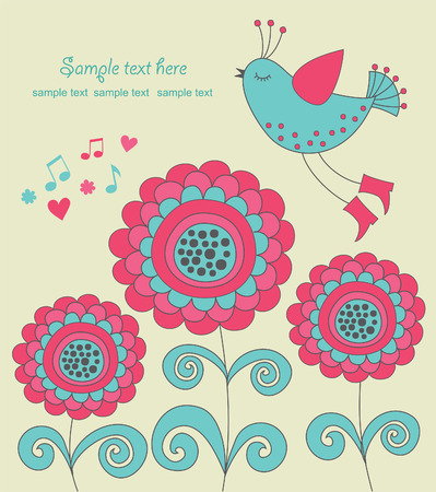 cute bird over flower. のイラスト素材