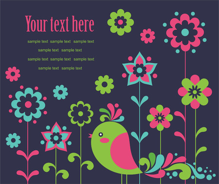 cute card with deco bird.のイラスト素材