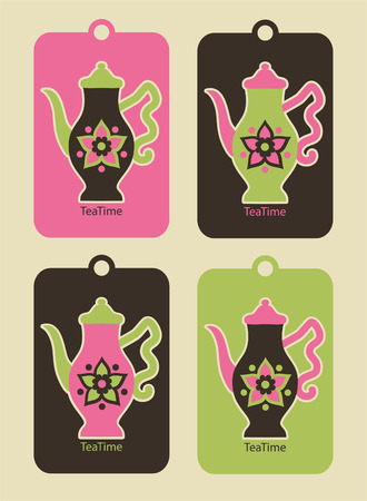 set of cute tea time labeles.のイラスト素材