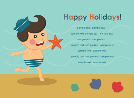 happy kid on beach. のイラスト素材