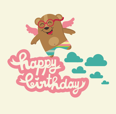 cute happy birthday card with nice bear. のイラスト素材