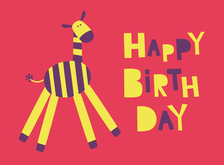 cute happy birthday card with fun zebra. のイラスト素材