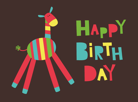 cute happy birthday card with fun zebra.のイラスト素材